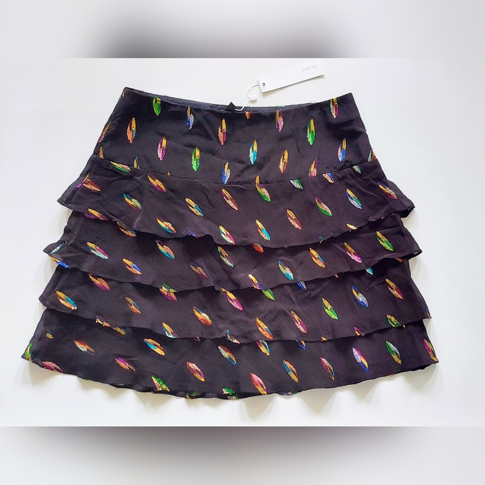 Anthropologie Drew Jada Multi Tiered Ruffle Feather Skirt Size 2 NWT